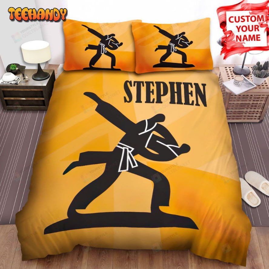 Judo Black And White Characters Illustration Yellow Background Bedding Sets