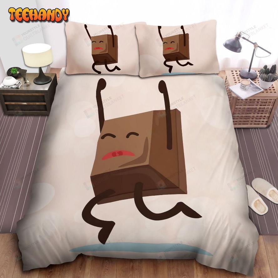 Jumping Chocolate Cube Cartoon Illustration Spread Comforter Bedding Sets