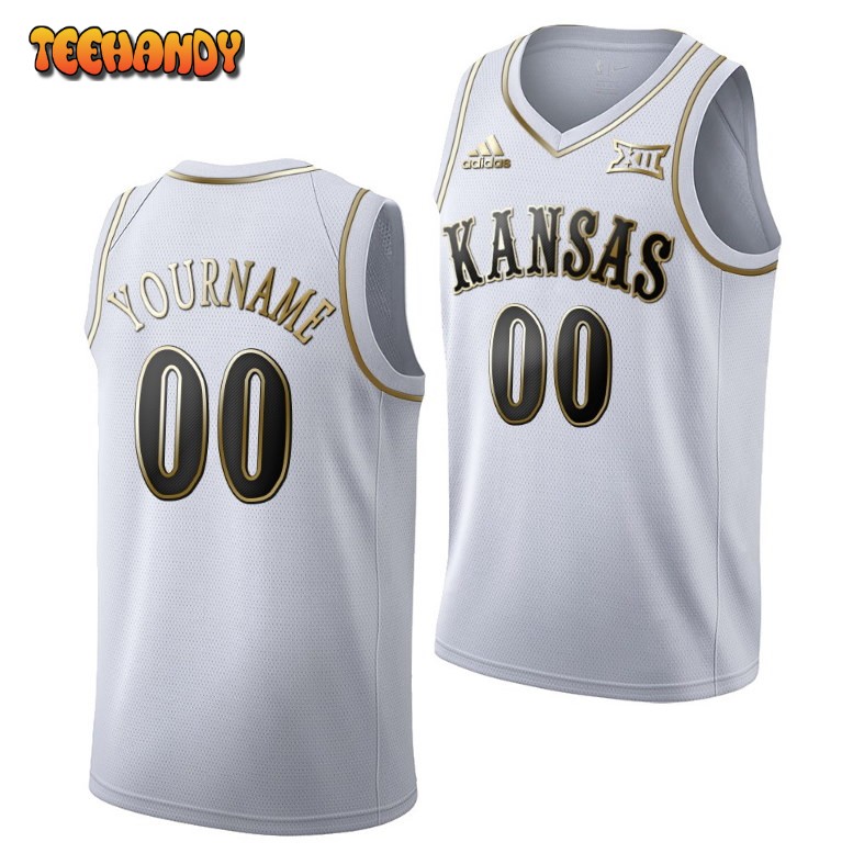 Kansas Jayhawks Custom White Golden College Basketball Jersey