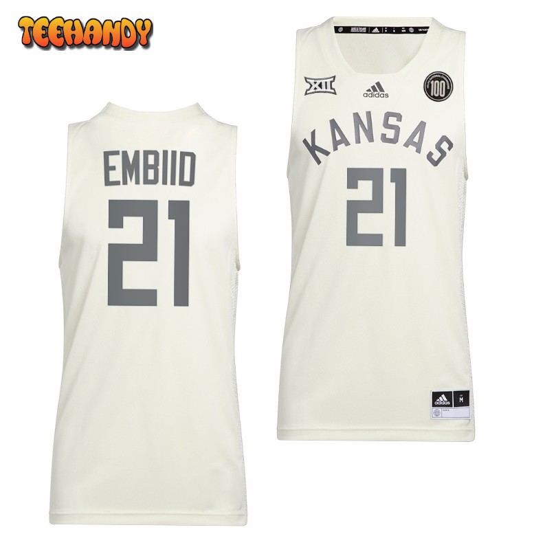 Kansas Jayhawks Joel Embiid White 100th Anniversary 1922 Helms National Jersey