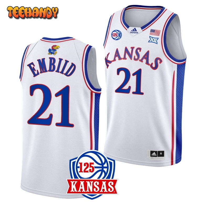 Kansas Jayhawks Joel Embiid White 125th Anniversary Jersey