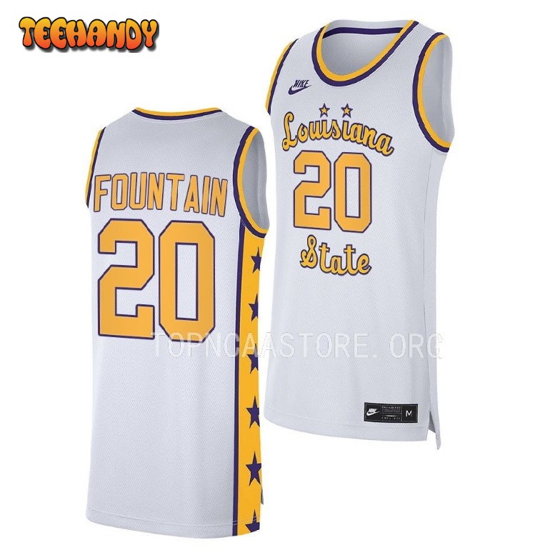 LSU Tigers Derek Fountain 2023 White Replica College Basketball Jersey