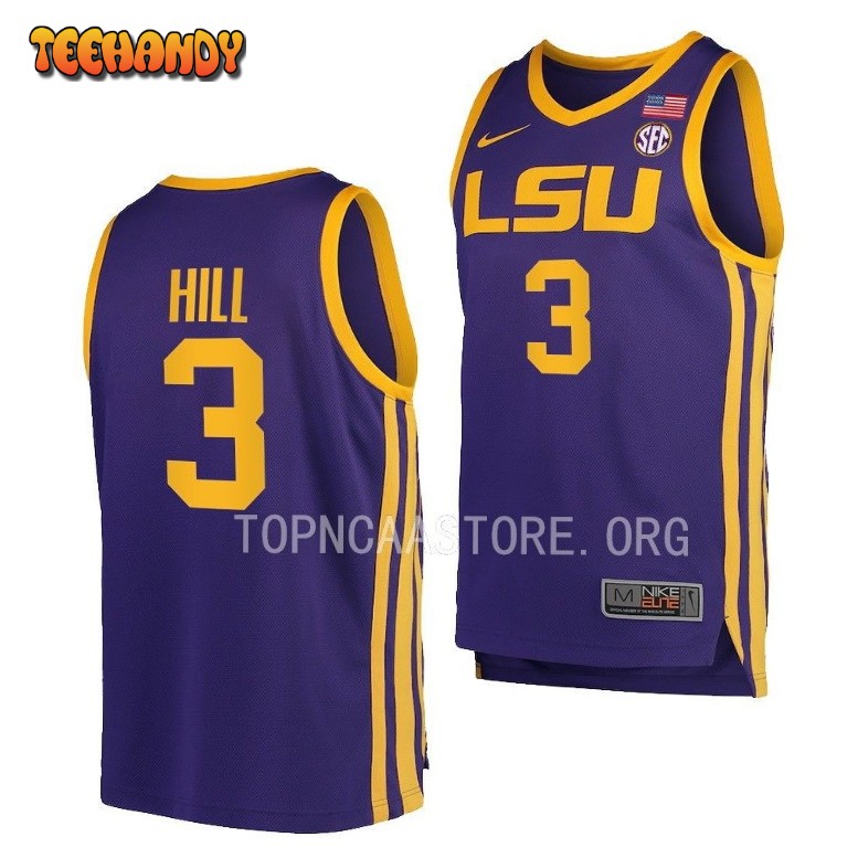 LSU Tigers Justice Hill 2023 Purple College Basketball Jersey