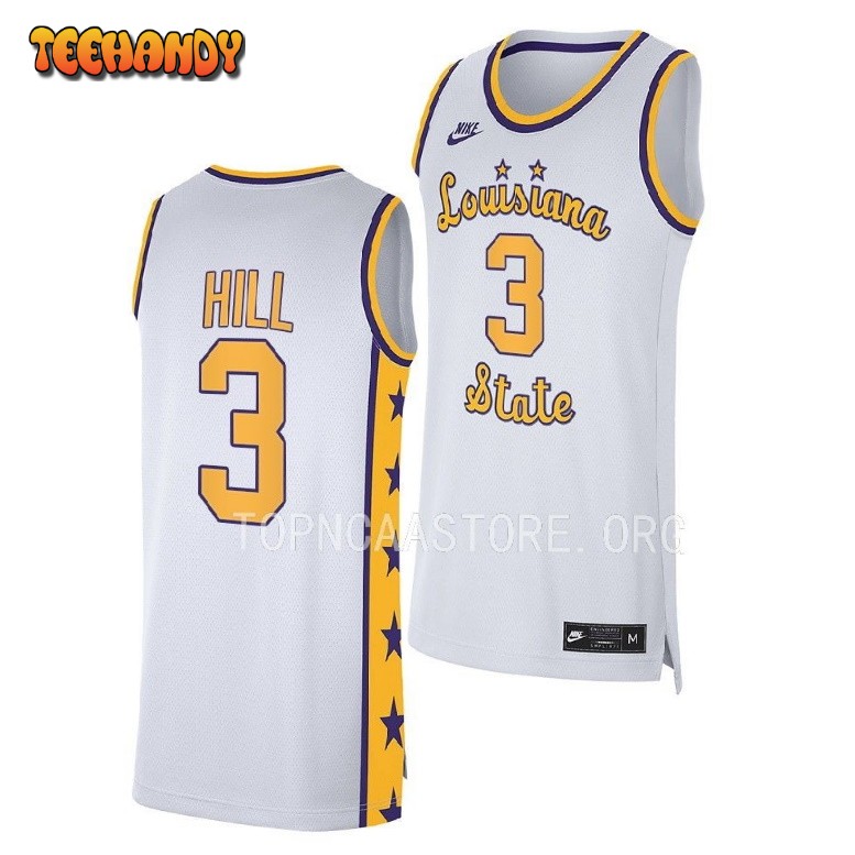 LSU Tigers Justice Hill 2023 White Replica College Basketball Jersey