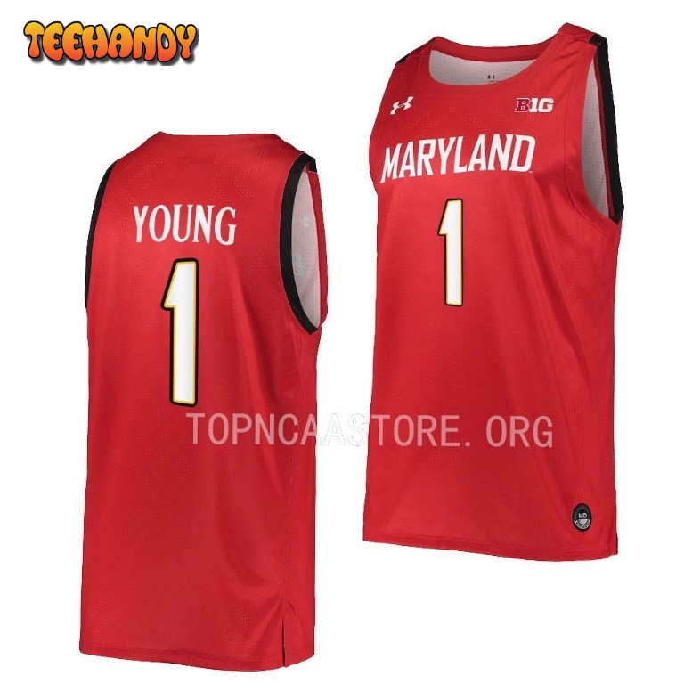 Maryland Terrapins Jahmir Young 2023 Red Away College Basketball Jersey