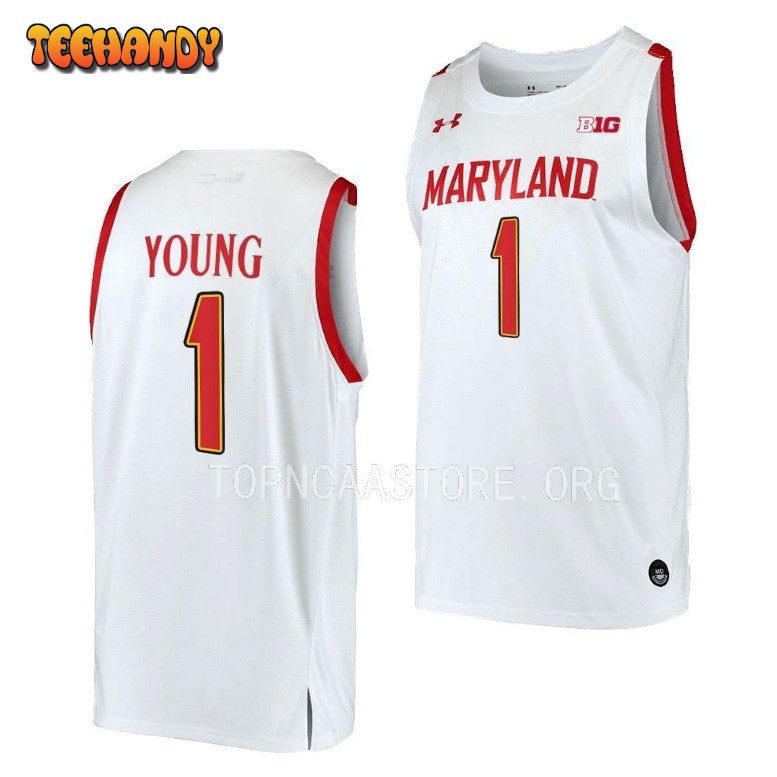 Maryland Terrapins Jahmir Young 2023 White Home College Basketball Jersey