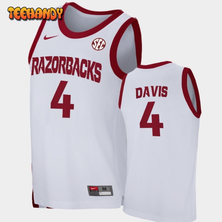 Men’s Arkansas Razorbacks Davonte Davis White Home 2022 March Madness Jersey