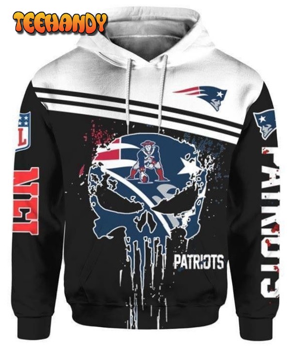 New England Patriots Skull Zip 3D Hoodie All Over Print