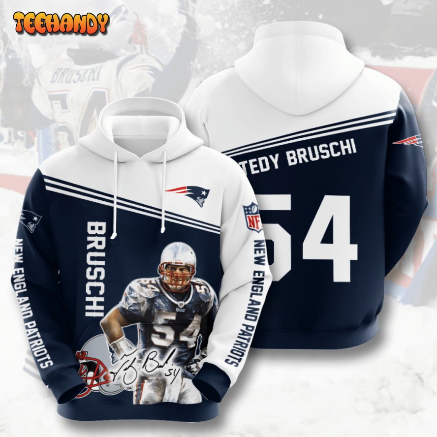 New England Patriots Tedy Bruschi 54 3D Hoodie