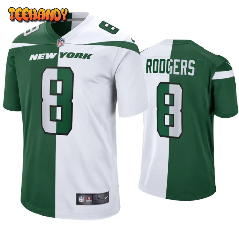 New York Jets Aaron Rodgers Split Green White Jersey