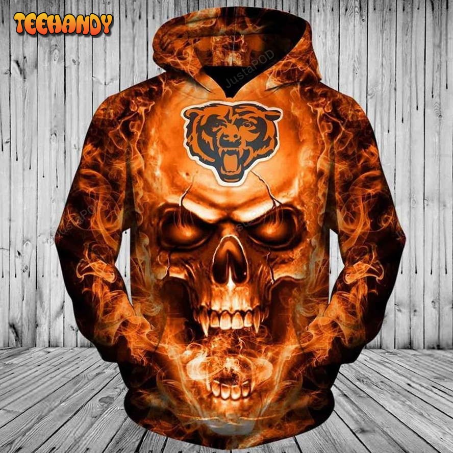 NFL Chicago Bears Skull Men and Women 3D Hoodie Chicago Bears 3D Shirt