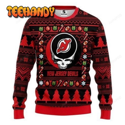 Nhl New Jersey Devils Grateful Dead Ugly Christmas Sweater, Ugly Sweater