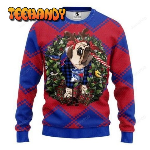 Nhl New York Rangers Pug Dog Ugly Christmas Sweater, Ugly Sweater