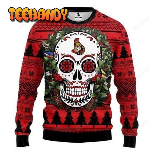 Nhl Ottawa Senators Skull Flower Ugly Christmas Sweater, Ugly Sweater