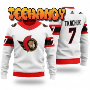 NHL Ottawa Senators Tkachuk 7 White Ugly Sweater, Ugly Sweater