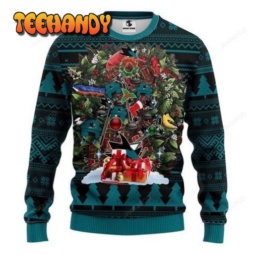 Nhl San Jose Sharks Tree Christmas Ugly Christmas Sweater, Ugly Sweater