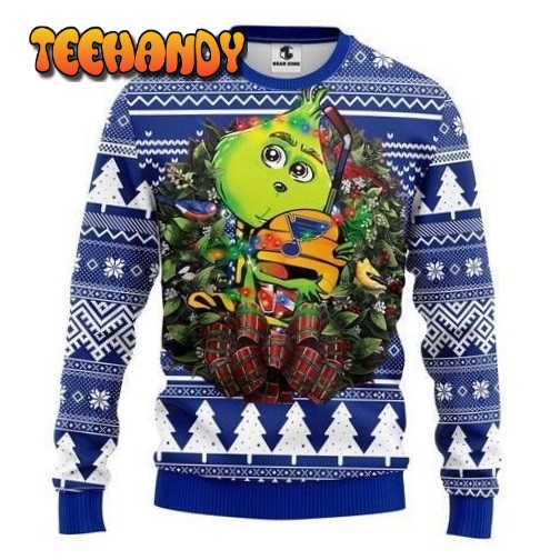 Nhl St. Louis Blues Grinch Hug Ugly Christmas Sweater