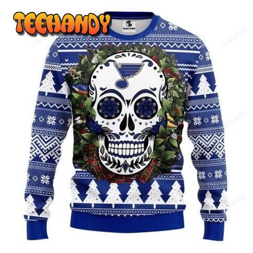 Nhl St. Louis Blues Skull Flower Ugly Christmas Sweater