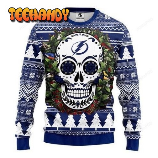 Nhl Tampa Bay Lightning Skull Flower Ugly Christmas Sweater, Ugly Sweater