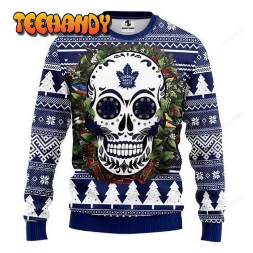 Nhl Toronto Maple Leafs Skull Flower Ugly Christmas Sweater, Ugly Sweater