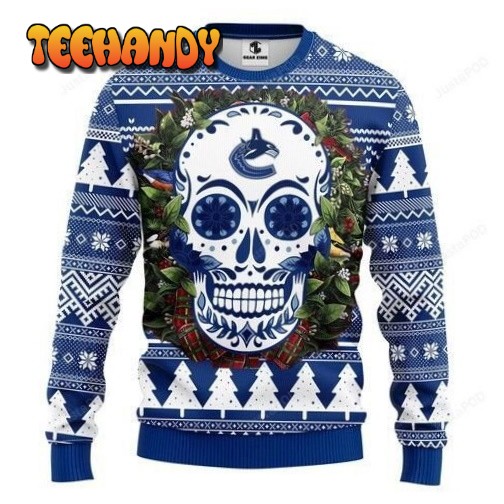 Nhl Vancouver Canucks Skull Flower Ugly Christmas Sweater, Ugly Sweater