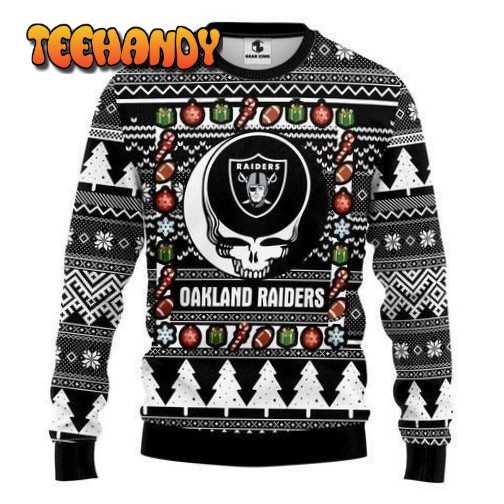 Oakland Raiders Grateful Dead Ugly Christmas Sweater, Ugly Sweater