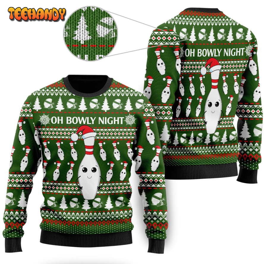 Oh Bowly Night With Christmas Patterns For Bowling Sport Lovers Sweater