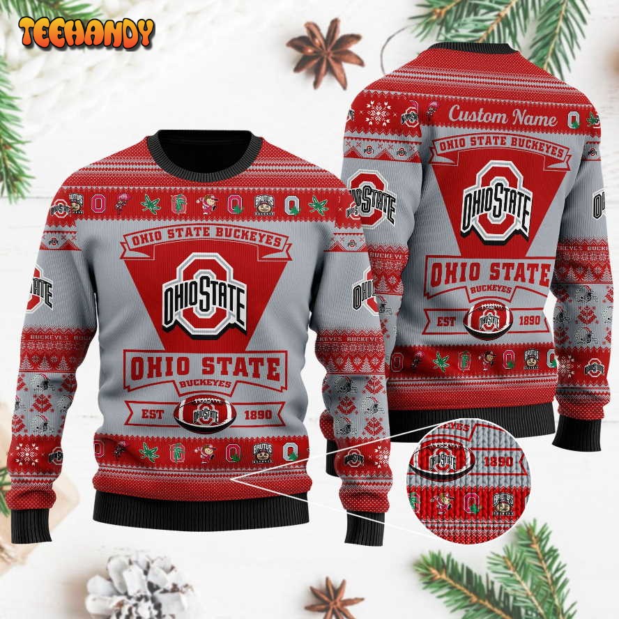 Ohio State Buckeyes Football Team Logo Personalized Ugly Christmas Sweater