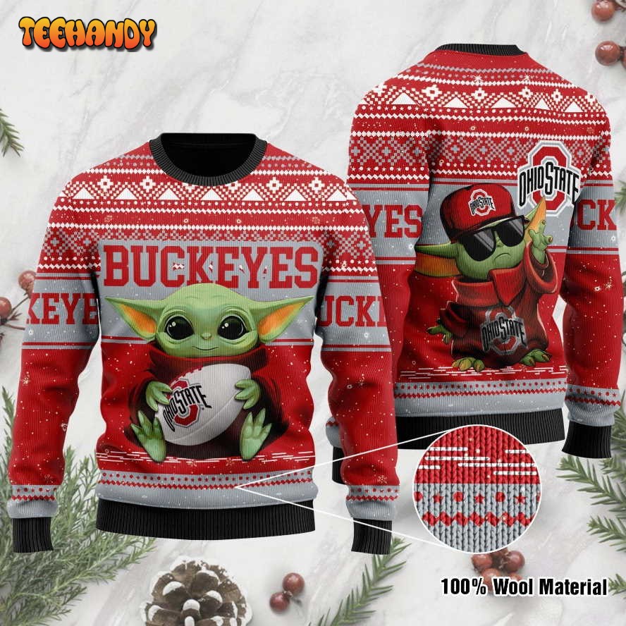 Ohio State Buckeyes Grogu Baby Yoda Hug Logo Ugly Christmas Sweater