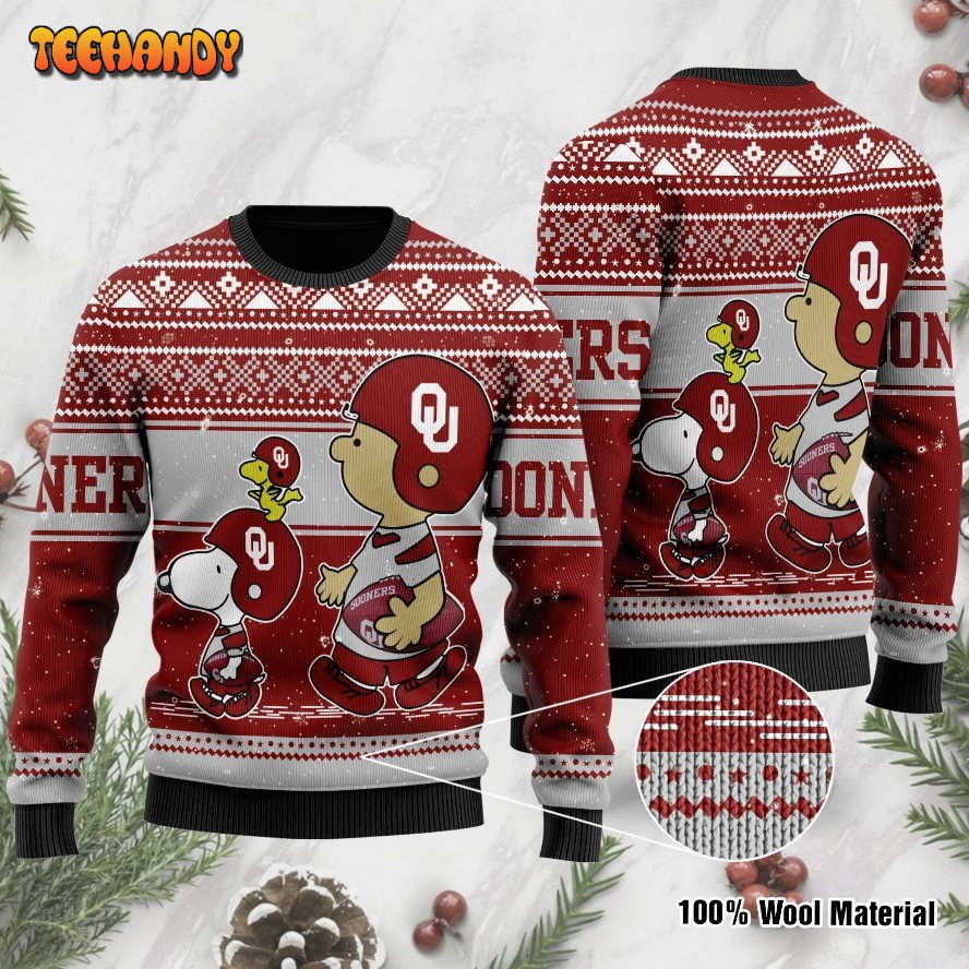 Oklahoma Sooners Charlie Brown Snoopy Wear Football Jersey Ugly Sweater