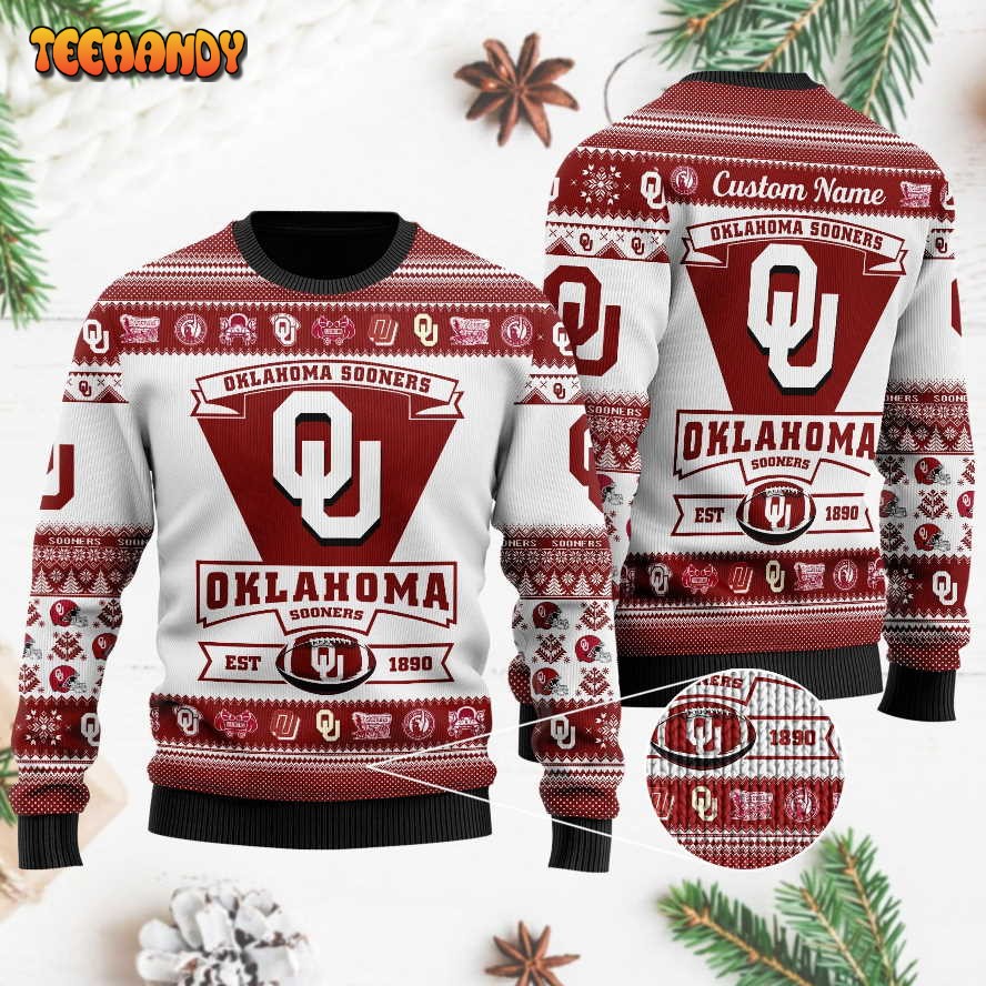 Oklahoma Sooners Football Team Logo Custom Name Personalized Ugly Sweater