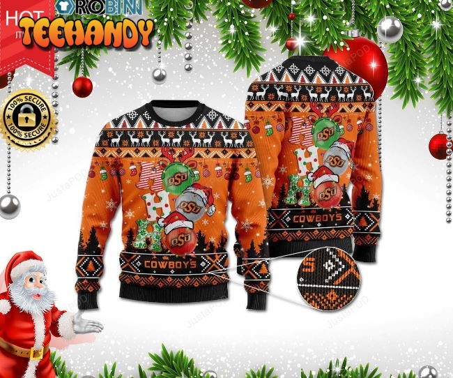 Oklahoma State Cowboys Ho Ho Ho 3D Print Christmas Wool Sweater