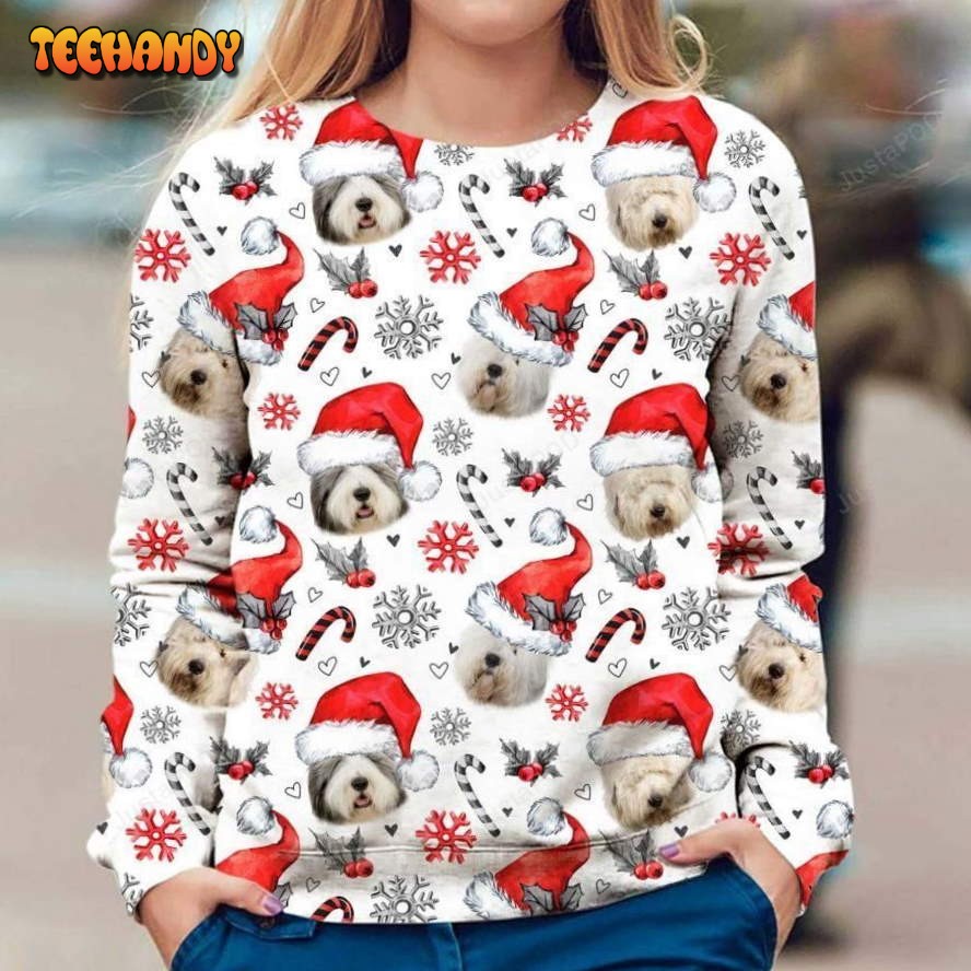 Old English Sheepdog Ugly Christmas Sweater, All Over Print Sweatshirt