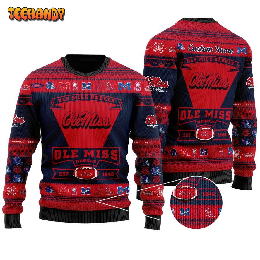 Ole Miss Rebels Football Team Logo Custom Name Personalized Ugly Sweater