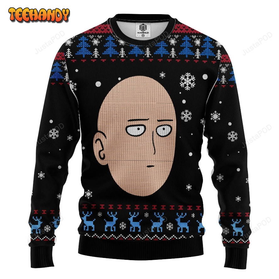 One Punch Man Head Back Custom Ugly Christmas Sweater Mc, Ugly Sweater