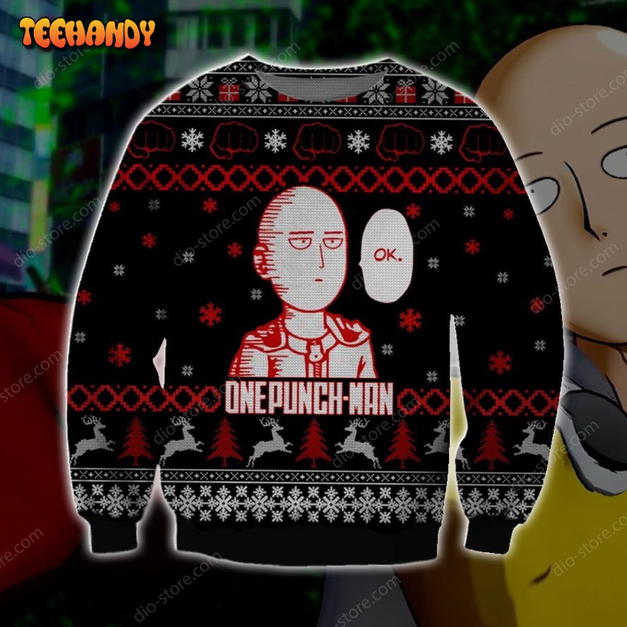 One Punch Man Knitting Pattern For Unisex Ugly Christmas Sweater, Ugly Sweater