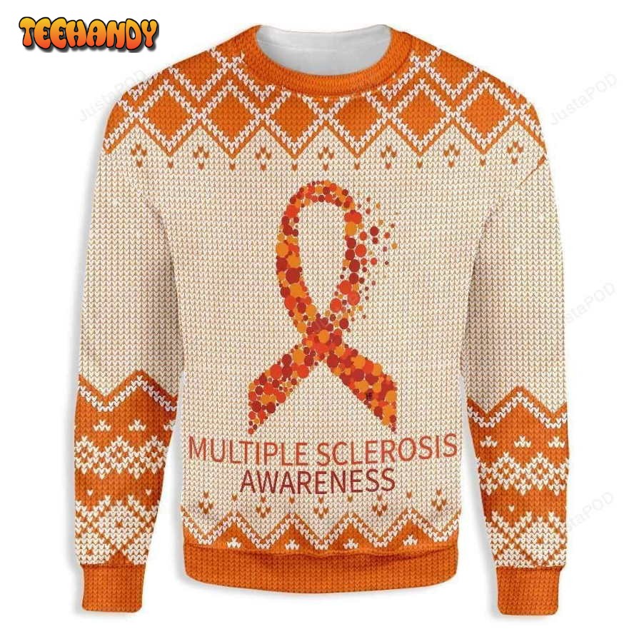 Orange Ribbon Multiple Sclerosis Awareness Ugly Christmas Sweater, Ugly Sweater