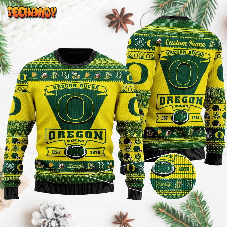 Oregon Ducks Football Team Logo Custom Name Personalized Ugly Sweater