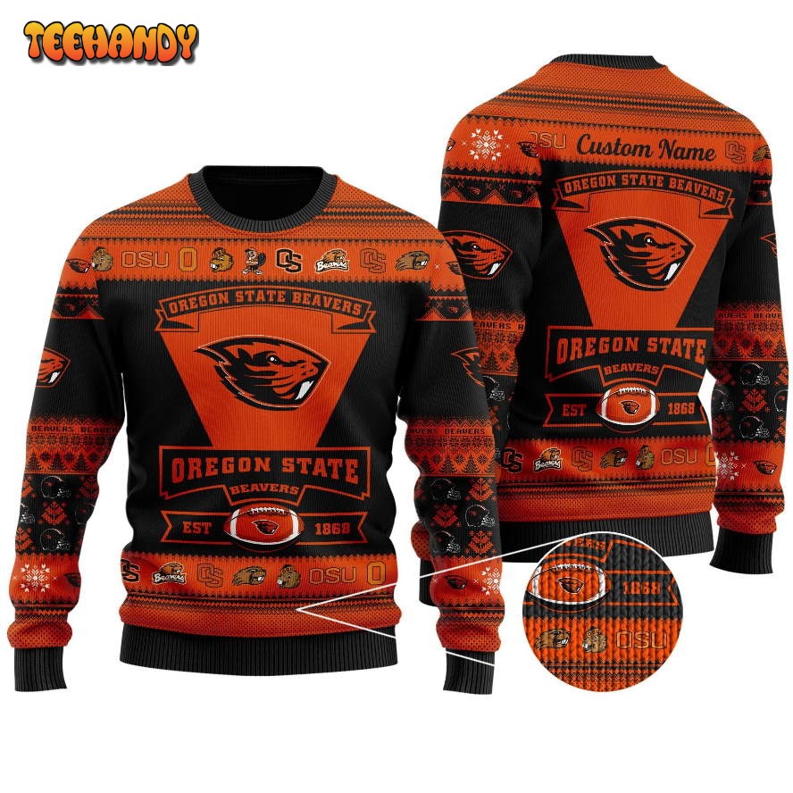 Oregon State Beavers Football Team Logo Personalized Ugly Christmas Sweater