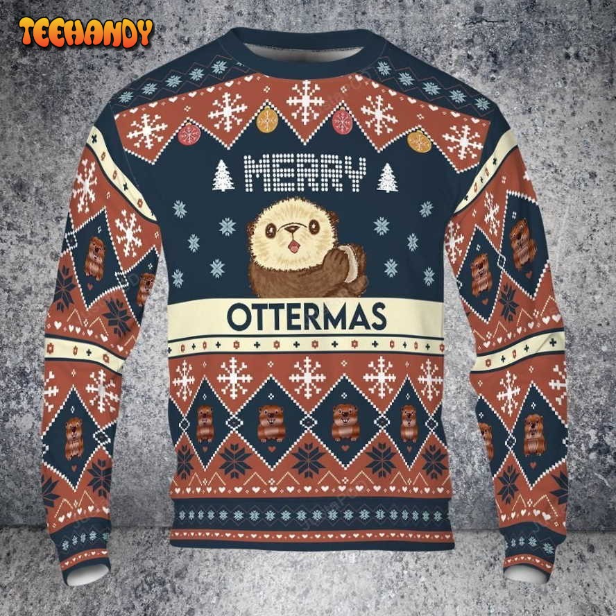 Otter Merry Ottermas Ugly Christmas Sweater, All Over Print Sweatshirt