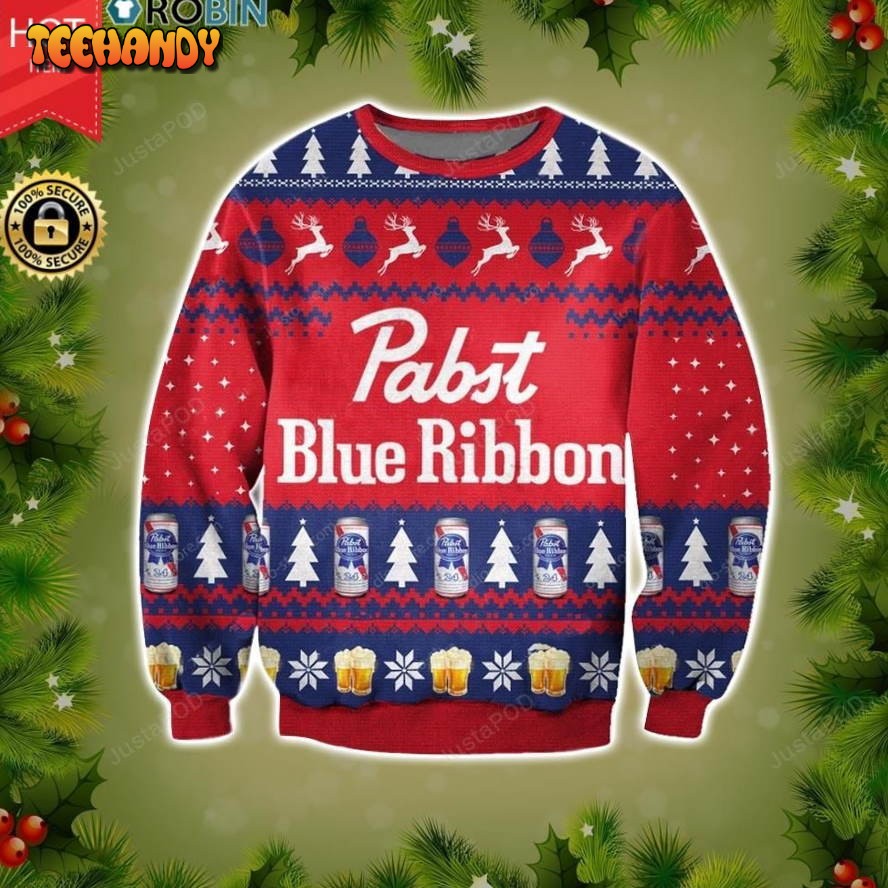 Pabst Blue Ribbon Beer Ugly Christmas Sweater, All Over Print Sweatshirt