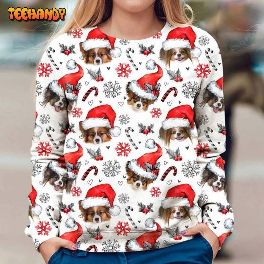 Papillon Ugly Christmas Sweater, All Over Print Sweatshirt, Ugly Sweater