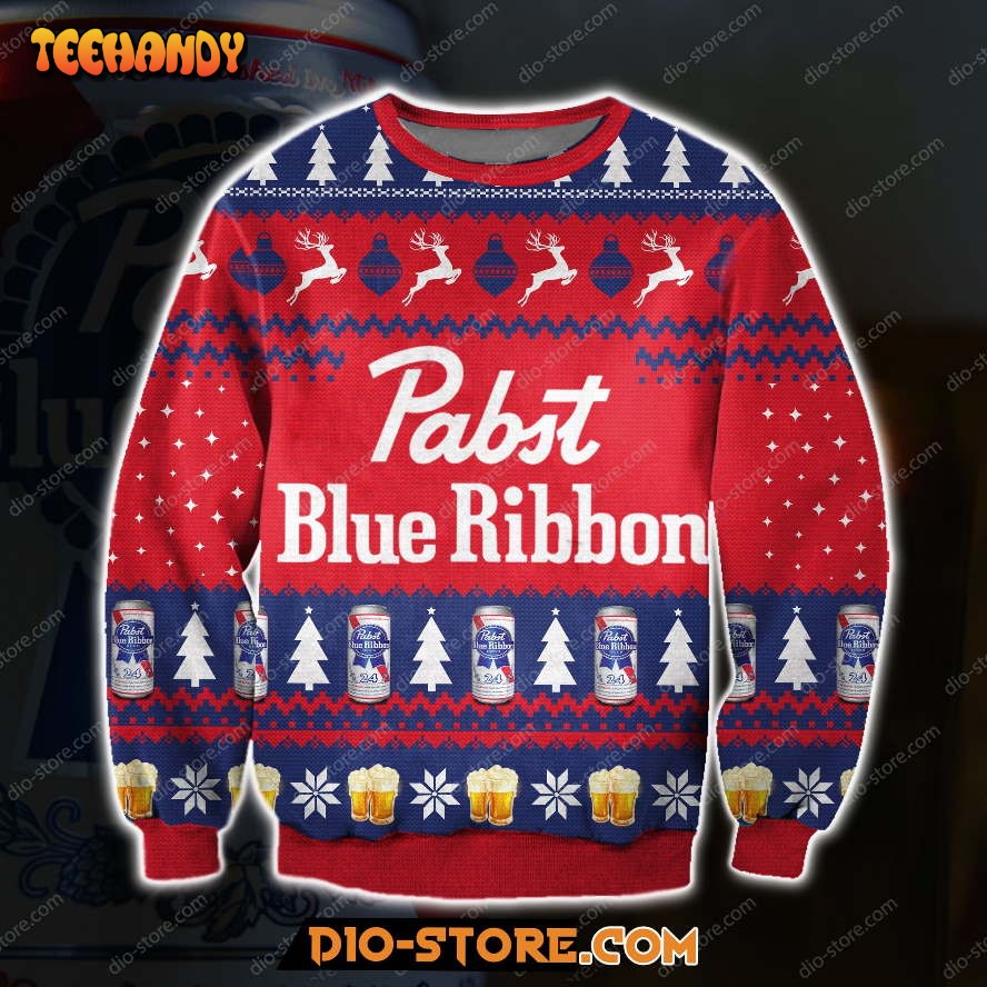 Pattern Pabst Blue Ribbon Beer Ugly Christmas Sweater, Ugly Sweater