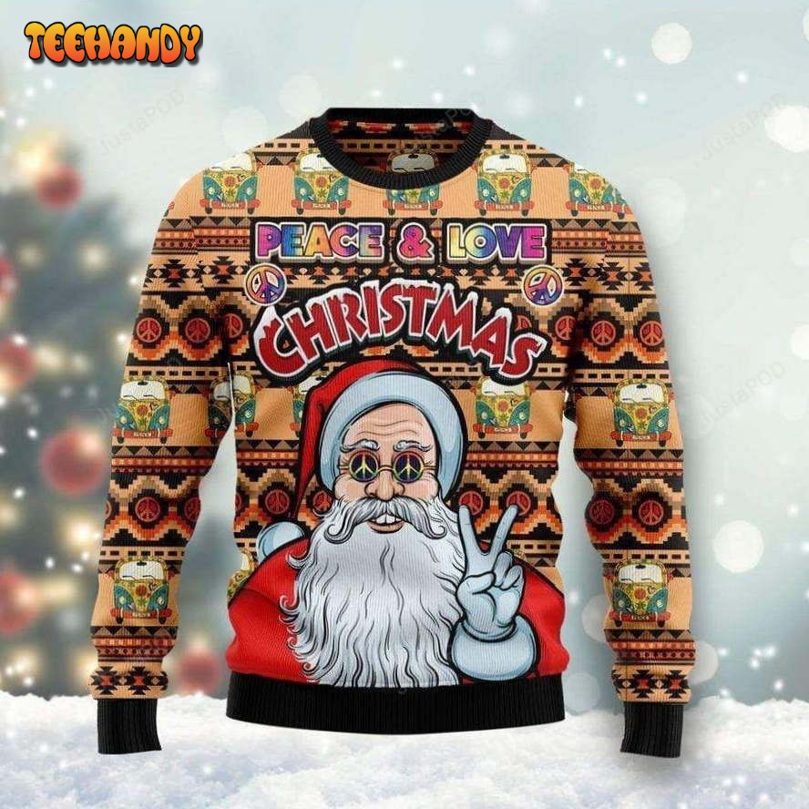 Peace And Love Christmas Santa Claus Ugly Christmas Sweater, Ugly Sweater