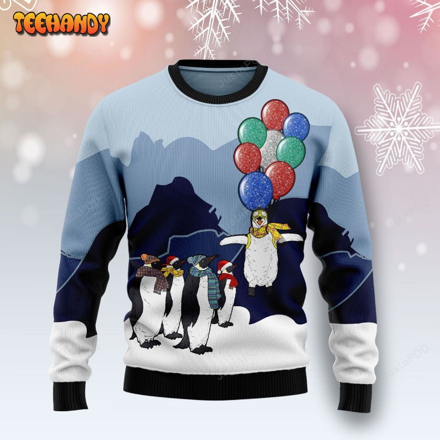 Penguin Christmas Balloon Ugly Christmas Sweater, Ugly Sweater