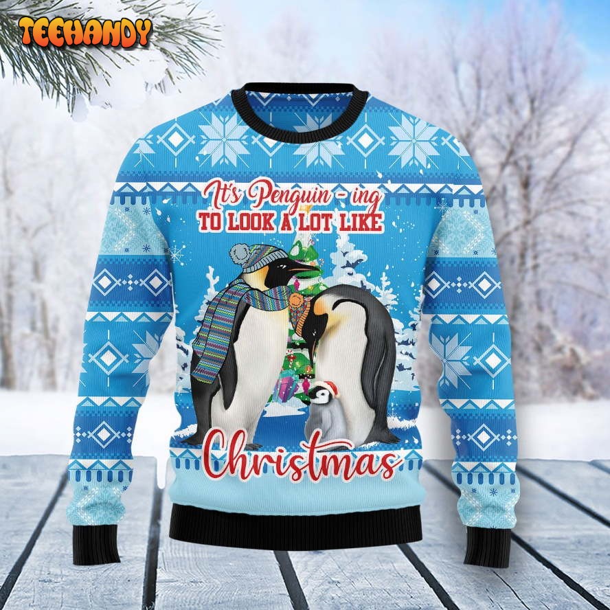 Penguin Family Ugly Christmas Sweater All Over Print Sweatshirt Ugly Sweater