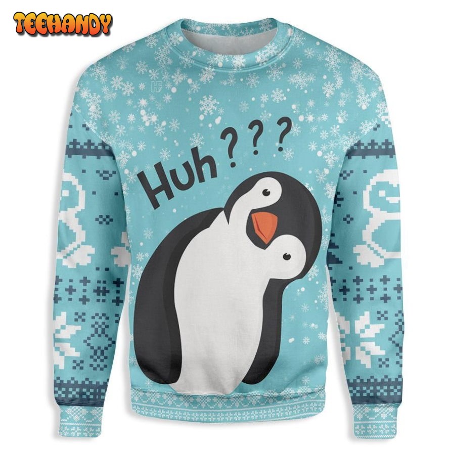 Penguin Huh Ugly Christmas Sweater, All Over Print Sweatshirt, Ugly Sweater