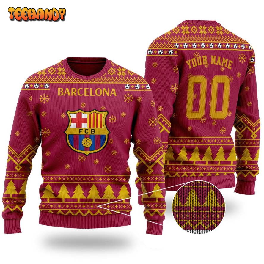 Personalized Custom Name And Number Barcelona Christmas Sweater