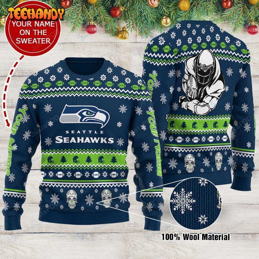 Personalized Custom Name Seattle Seahawks Ugly Christmas Sweater