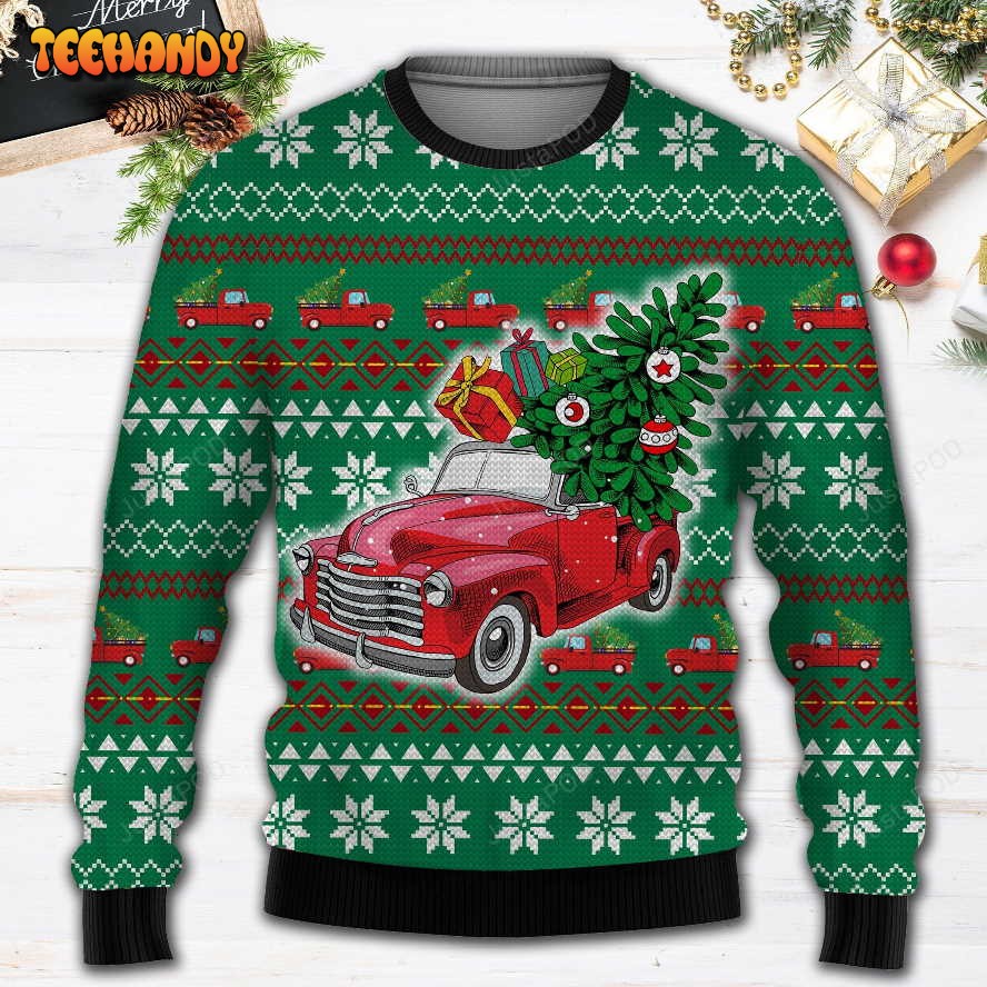 Pickup Truck All Over Print Ugly Christmas Sweater, Ugly Sweater